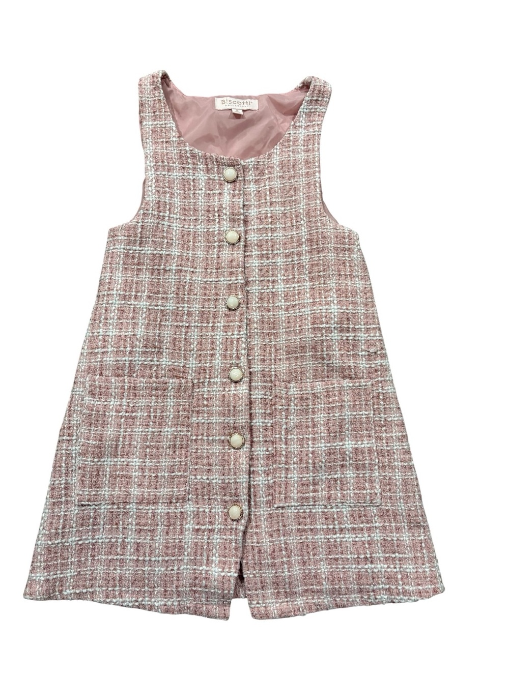 Biscotti  Pink Tweed Button-Front Shift kids Sz 6 Dress